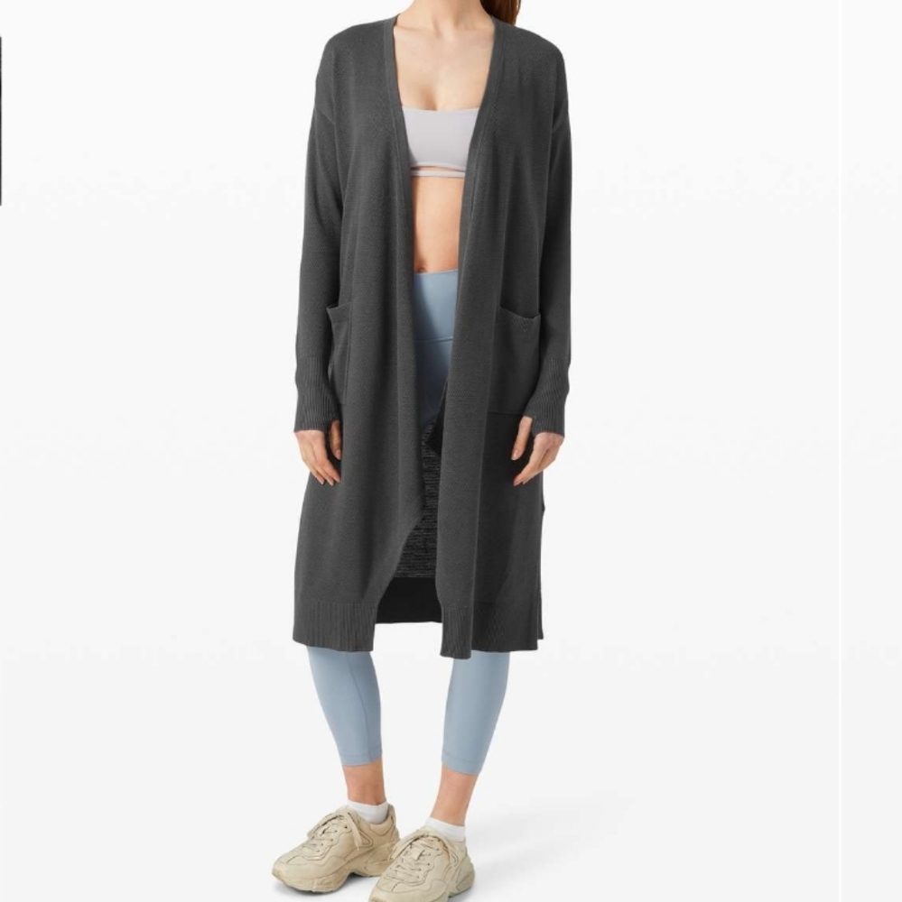 lululemon athletica Long Open-Front Pocket Cardigan - Charcoal Gray